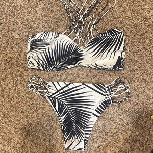 Mikoh Black and White Palm Bikini, large top, xl bottom